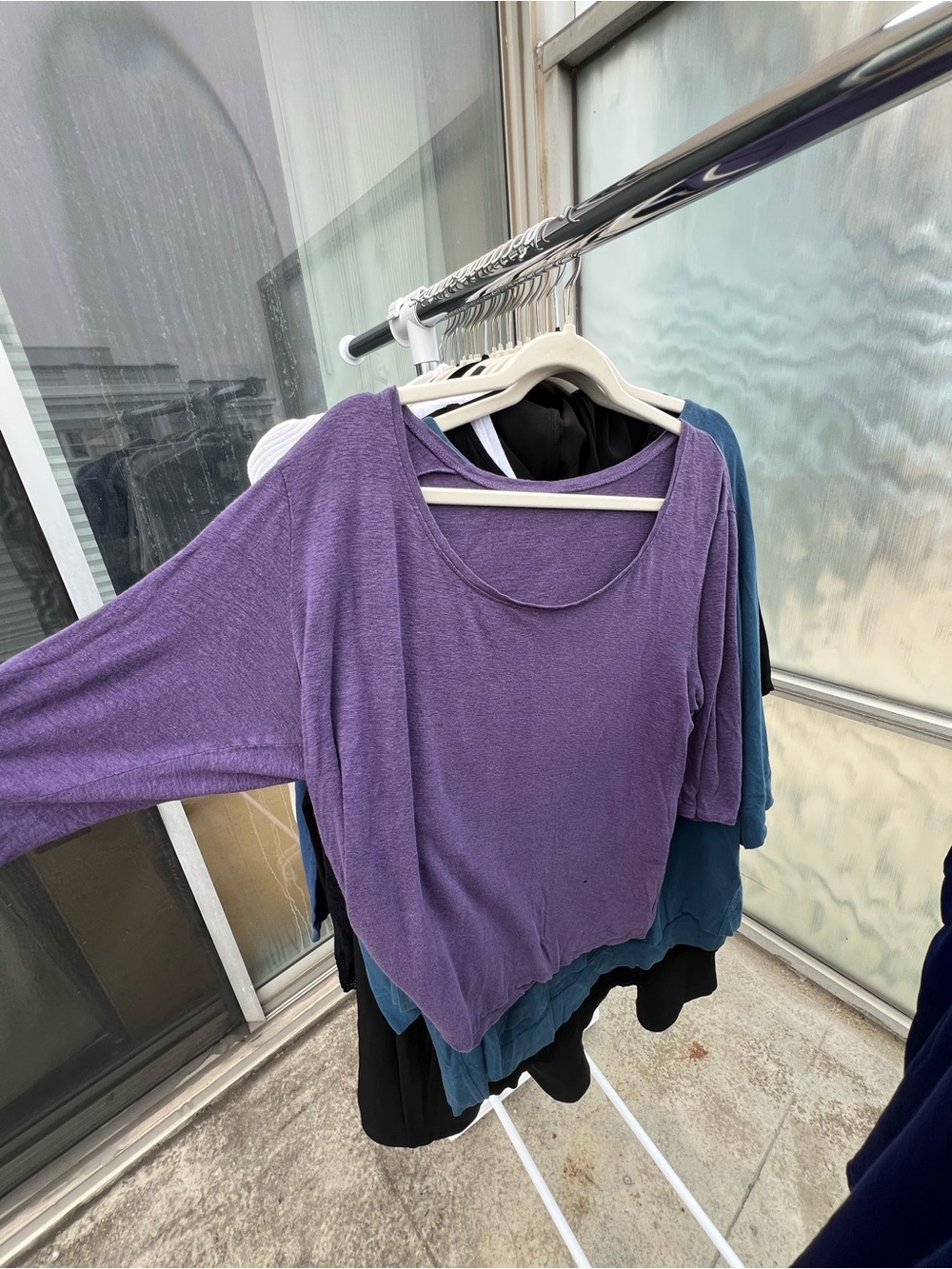 Eileen Fisher Purple Scoop-Neck Lightweight Long Sleeve Top